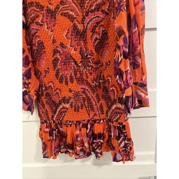 $255 NWT Farm Rio Chevron Forest Orange Mini Dress Size XS - Picture 7 of 7